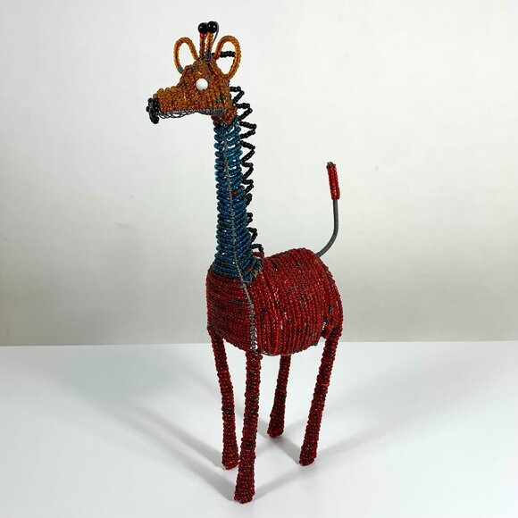 Handcrafted Multicolor Beaded Wire Giraffe Sculpture Art Decor Figurine Safari - Picture 4 of 6